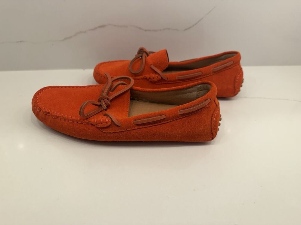 Jack Rogers Womens 6B Orange Suede Driving Moccasin Loafers Leather Bow Shoes